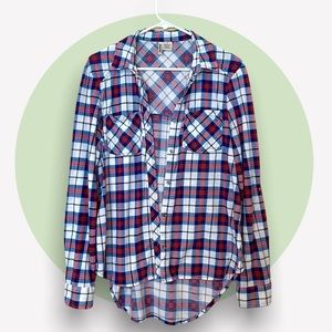 Plaid Passport Flannel Button Down in Red, Blue, Black and White